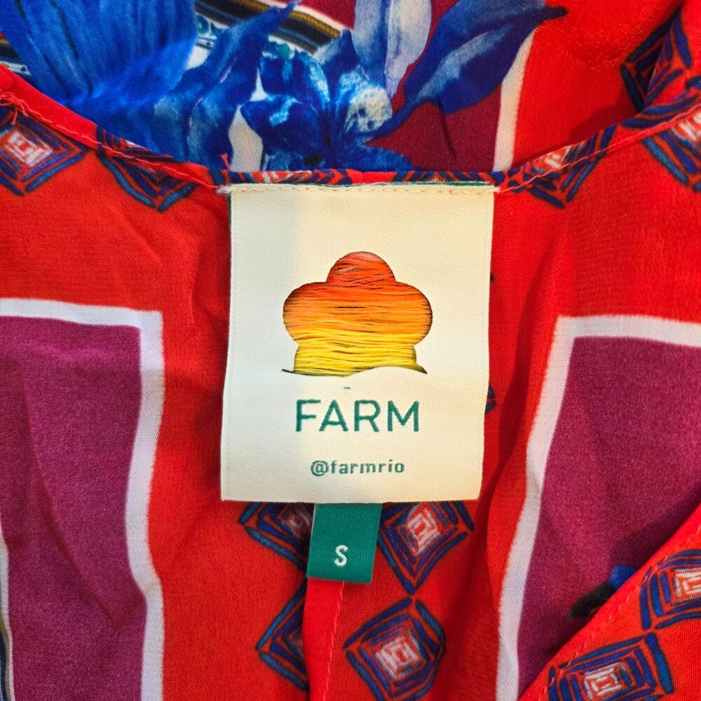 Farm Rio Macaw Scarf Top Sz Sm. Luxe Boho Resort Tropical Jungle - Picture 8 of 8